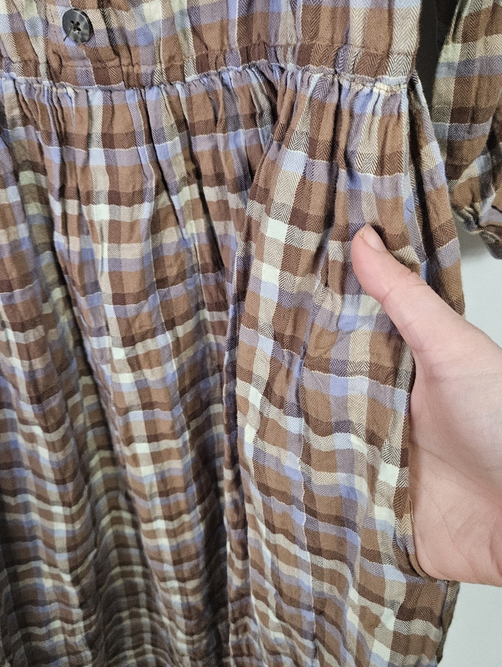 Madewell Gauze Sophia Midi Dress Sz S Brown Plaid Cottagecore - Picture 7 of 11